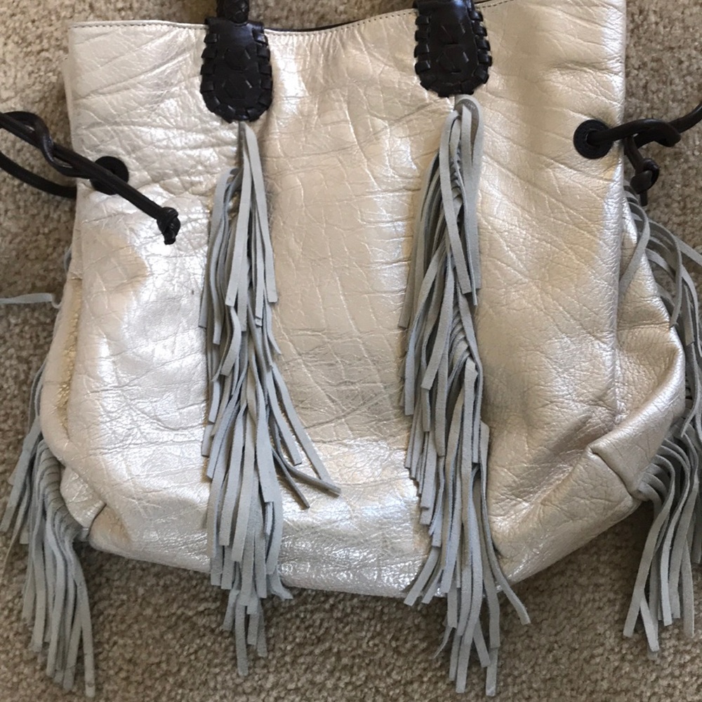 Chi by Falchi fringe metallic leather bag EUC - Picture 3 of 8